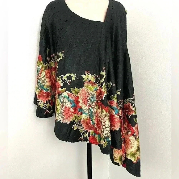 Feng Cheng Asian Silk Floral Asymmetric Poncho Lagenlook Layering Boho New - Picture 1 of 9